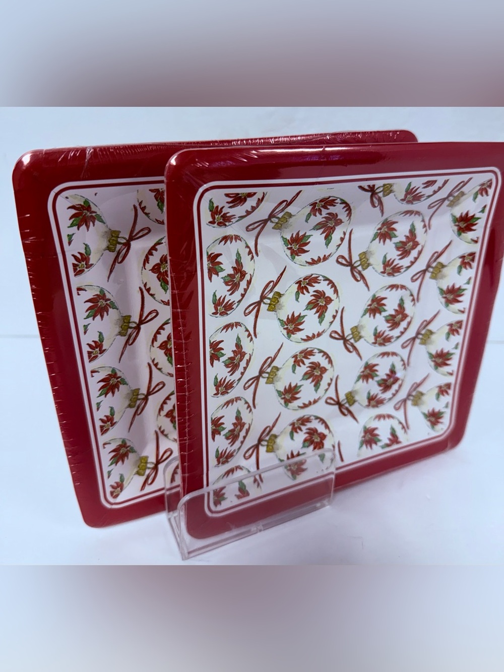 2 Boston International Square Salad Paper Plates 8-Count 7” Poinsettia Ornamenta